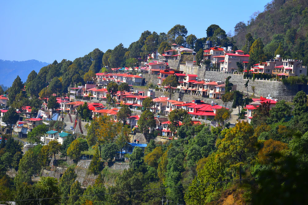Red-roofed houses on the Nainital hillside